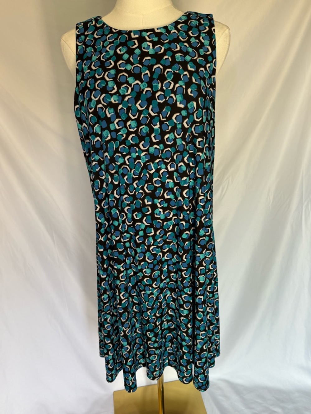 Pappagallo Blue/Gold Metallic Abstract Shift Dress Large